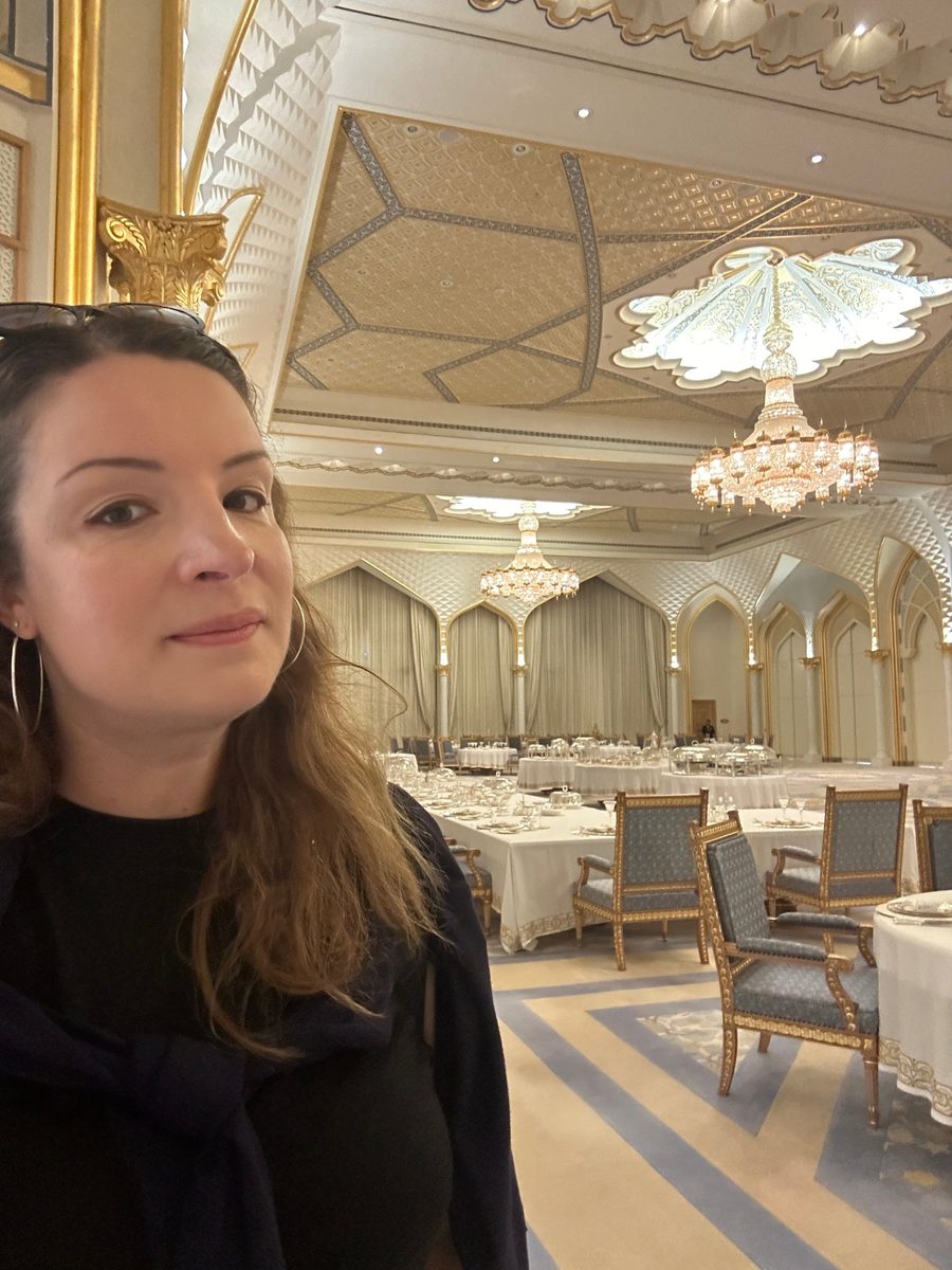 Corina Goetz in the banqueting hall of Qasr Al Watan presidential palace, Abu Dhabi